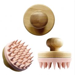 5 Pcs Handheld Bamboo Wood Silicone Head Massager